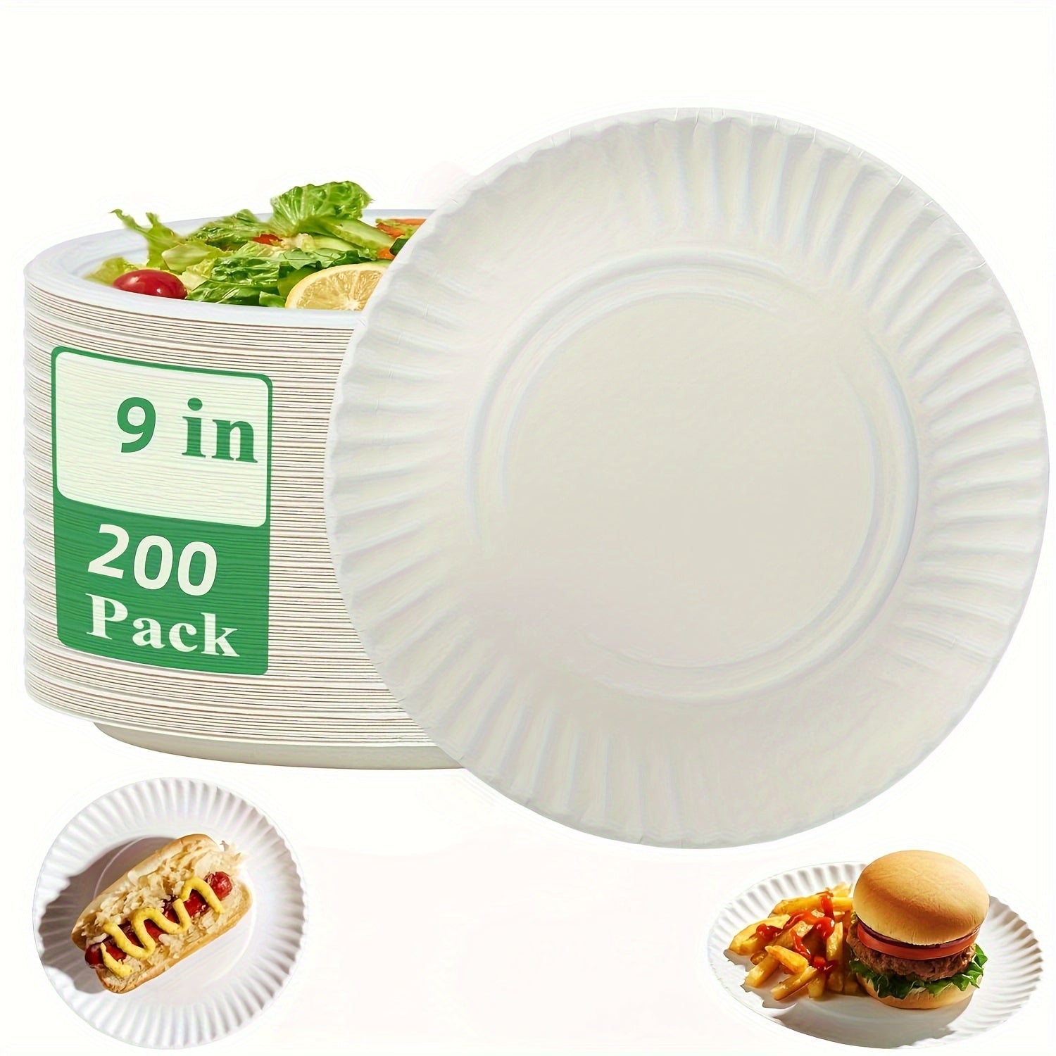 100-Pack 9-Inch Uncoated Paper Plates for Parties, Snacks, BBQs, Dinners