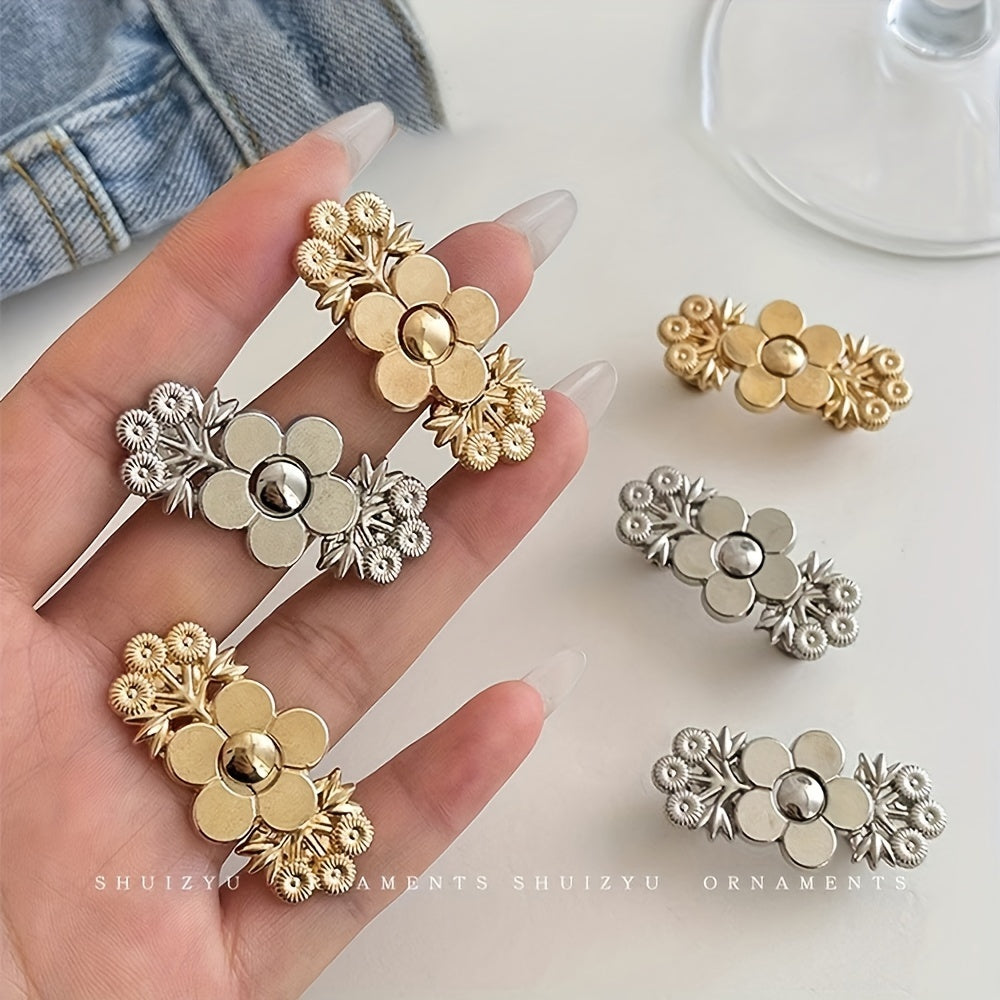 Juego de cuatro botones extensores de cinturilla de metal para vaqueros ajustables, ajustador de cintura de mezclilla con diseño floral