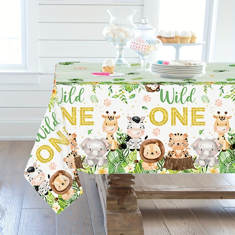 Disposable Jungle Animal Tablecloth for First Birthday Party Baby Shower 130cm x 221cm