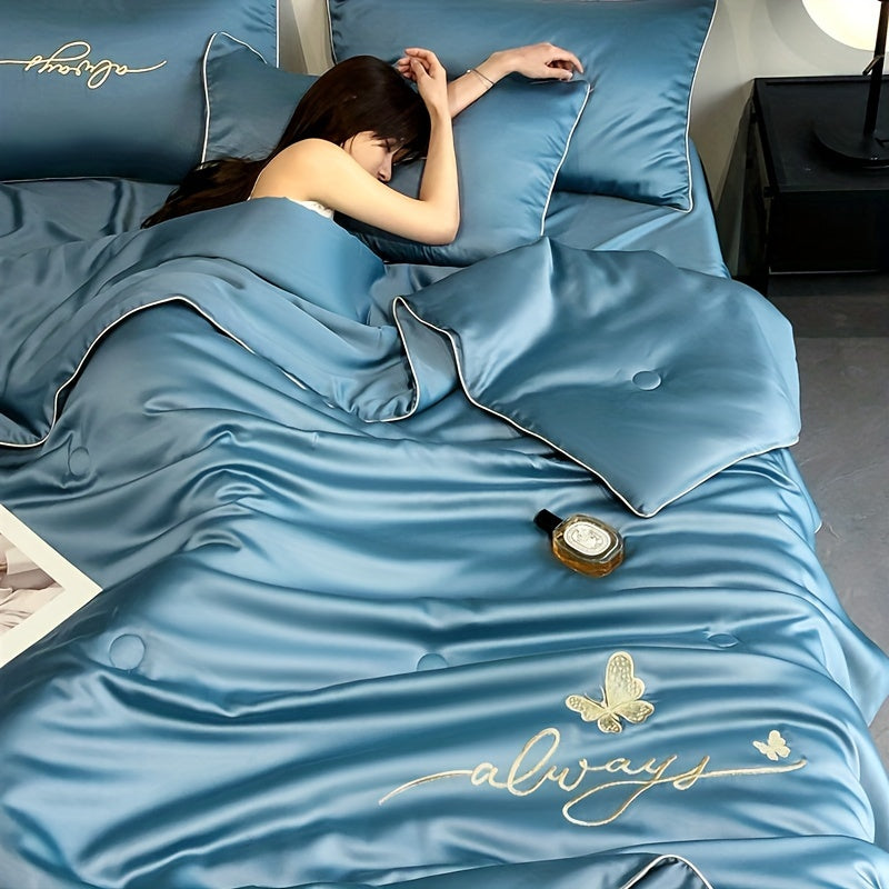 Легкое летнее одеяло с вышитой вискозой, дышащим, гипоаллергенным постельным бельем для всех сезонов