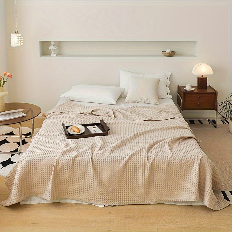 Плед из хлопка с крупной вафельной тканью для кровати, дивана, отдыха