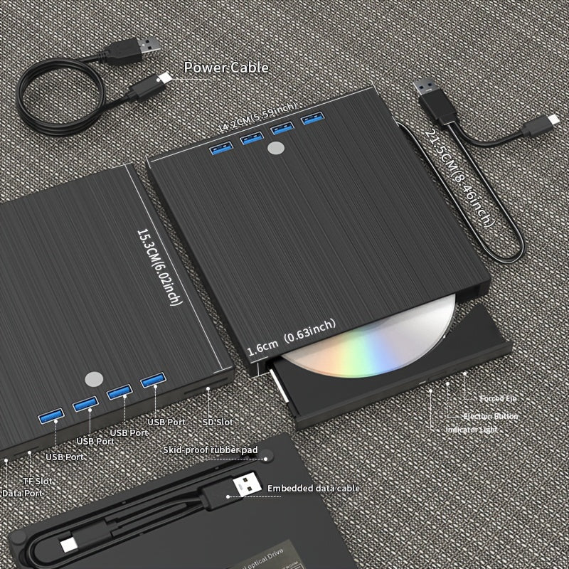 Portable DVD/CD Drive with USB 3.0 and USB-C Compatibility Black 7-in-1