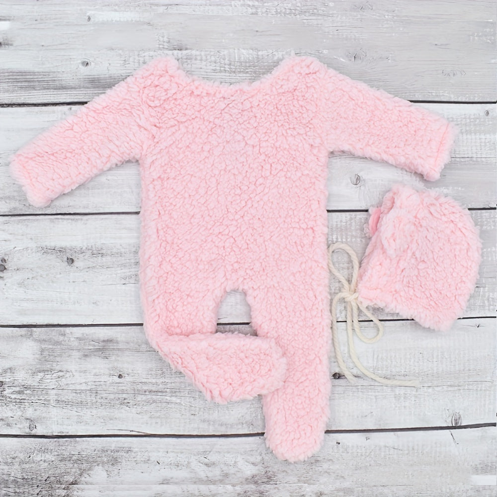 Baby Girl Acrylic Bear Outfit Set with Matching Hat in Pink Brown Grey or White