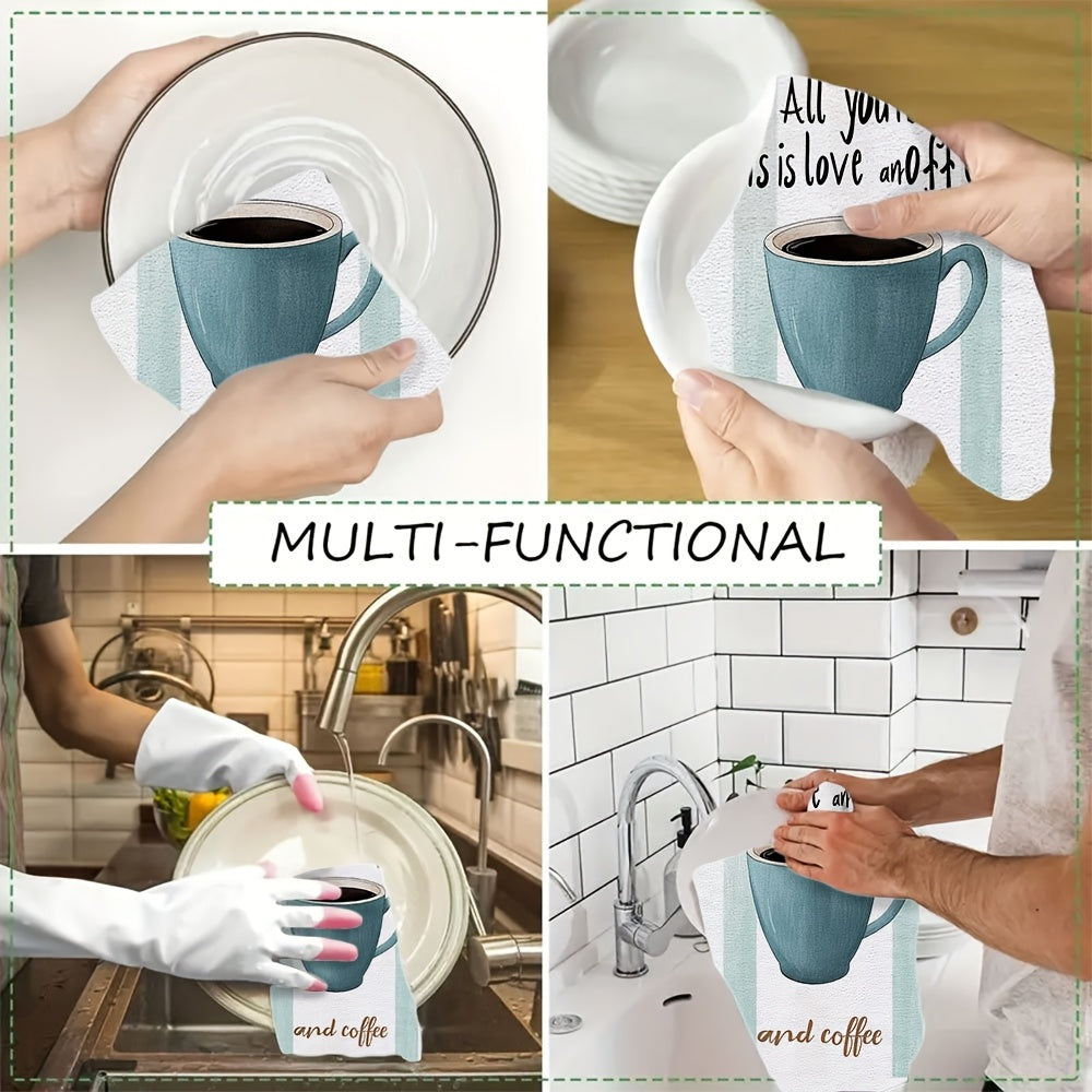 Set of 2 Ultra-Soft Absorbent Kitchen Towels with Love and Coffee Prints 40x60 cm