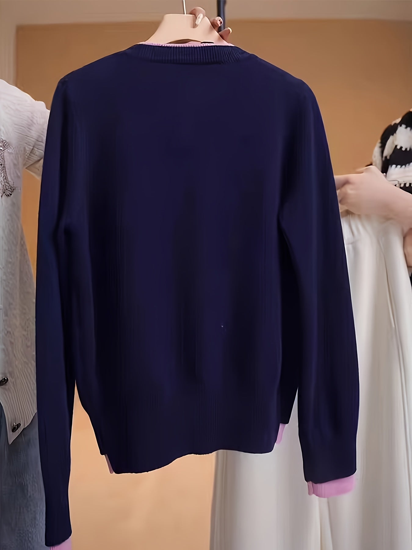 Plus Size Women's Sweater Two-Piece Color Block Round Neck Long Sleeve