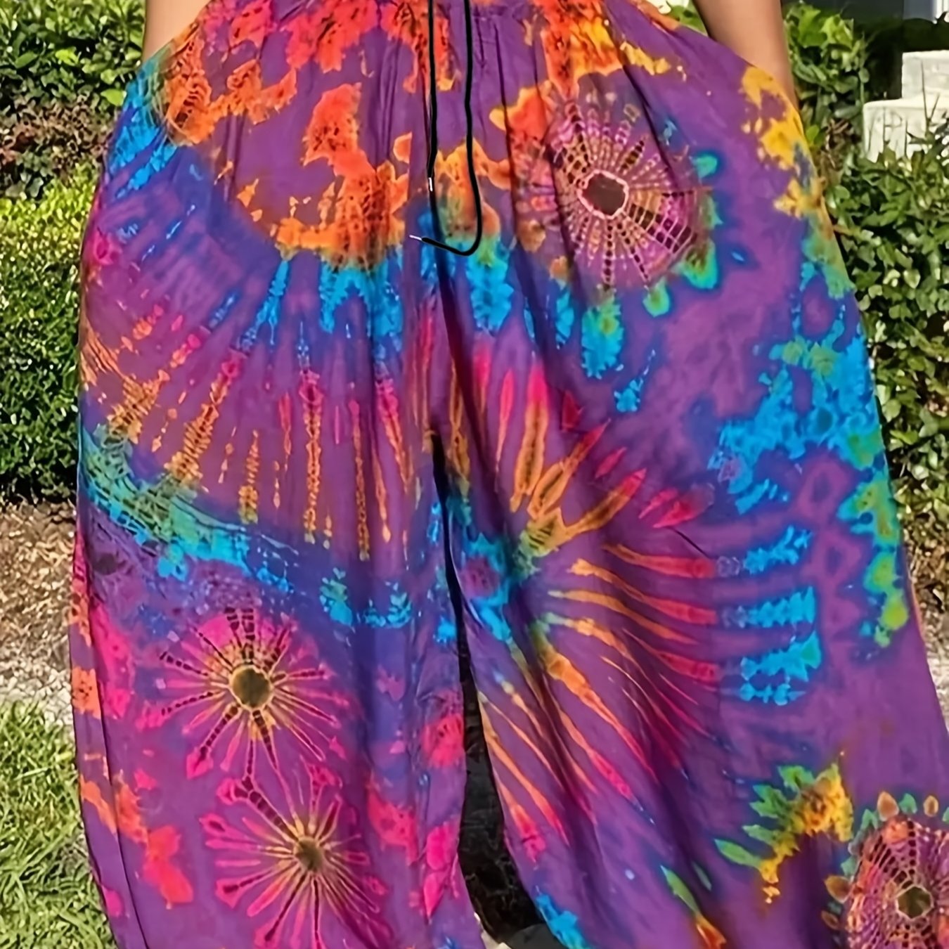 Women's Plus Size Tie Dye Wide Leg Pants Casual All-Season Polyester Knit