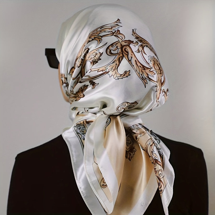 Vintage Print Square Scarf 89.99cm Light Satin Silk Casual Sun Protection Headscarf