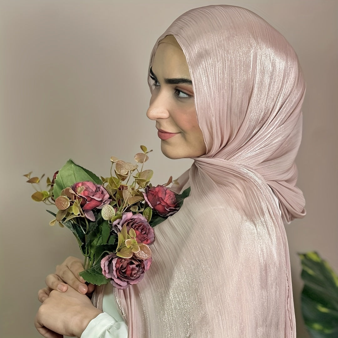 Pleated Crinkled Glitter Chiffon Hijab for Elegant Muslim Headwear