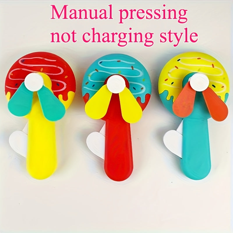 3pcs Manual Push Fans No Electricity Portable Ice Cream Shape for Camping Summer Vacation