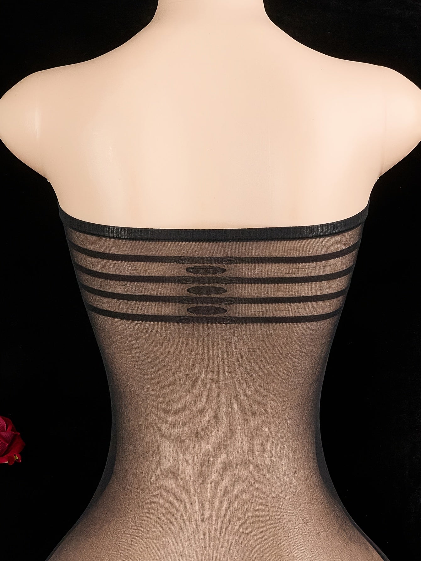 Women’s Sheer Striped Bodysuit with Tube Top and Short Skirt Lingerie Set