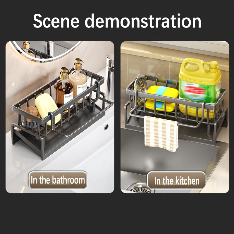 Cesta organizadora para fregadero de cocina con soporte para cepillo y portaspugantes
