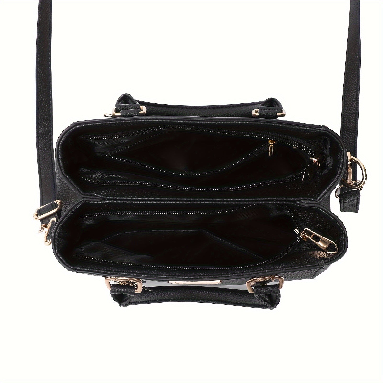 Katta qora to'plam, sozlanadigan yelka tasmasi bilan, minimalist dizayn, kundalik foydalanish yoki 14-fevral sovg'asi sifatida ideal.