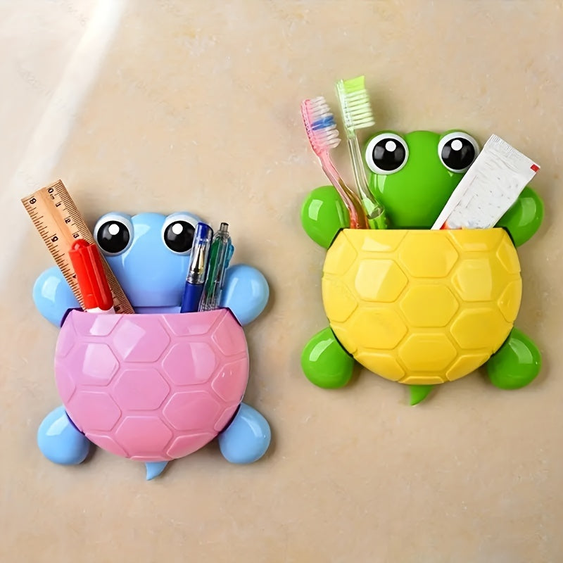Turtle Design Suction Cup Bathroom Storage Rack with Toothbrush Holder