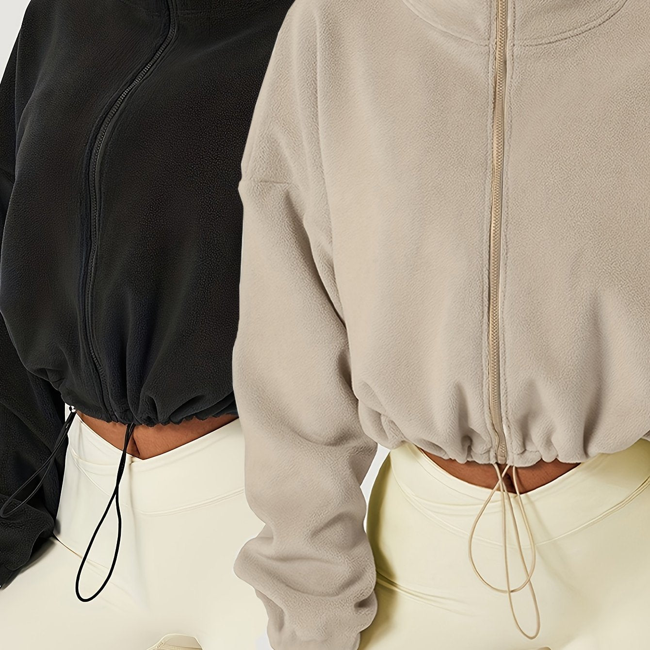 Women’s Plus Size Fleece Jackets, Solid Color Knit Polyester, Long Sleeve Warm Coat, 2-Pack