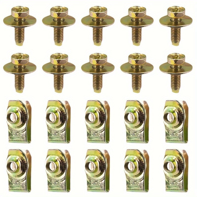 10 Pairs M6 Threaded Metal Car Clips with Washers for Bumper and Underhood
