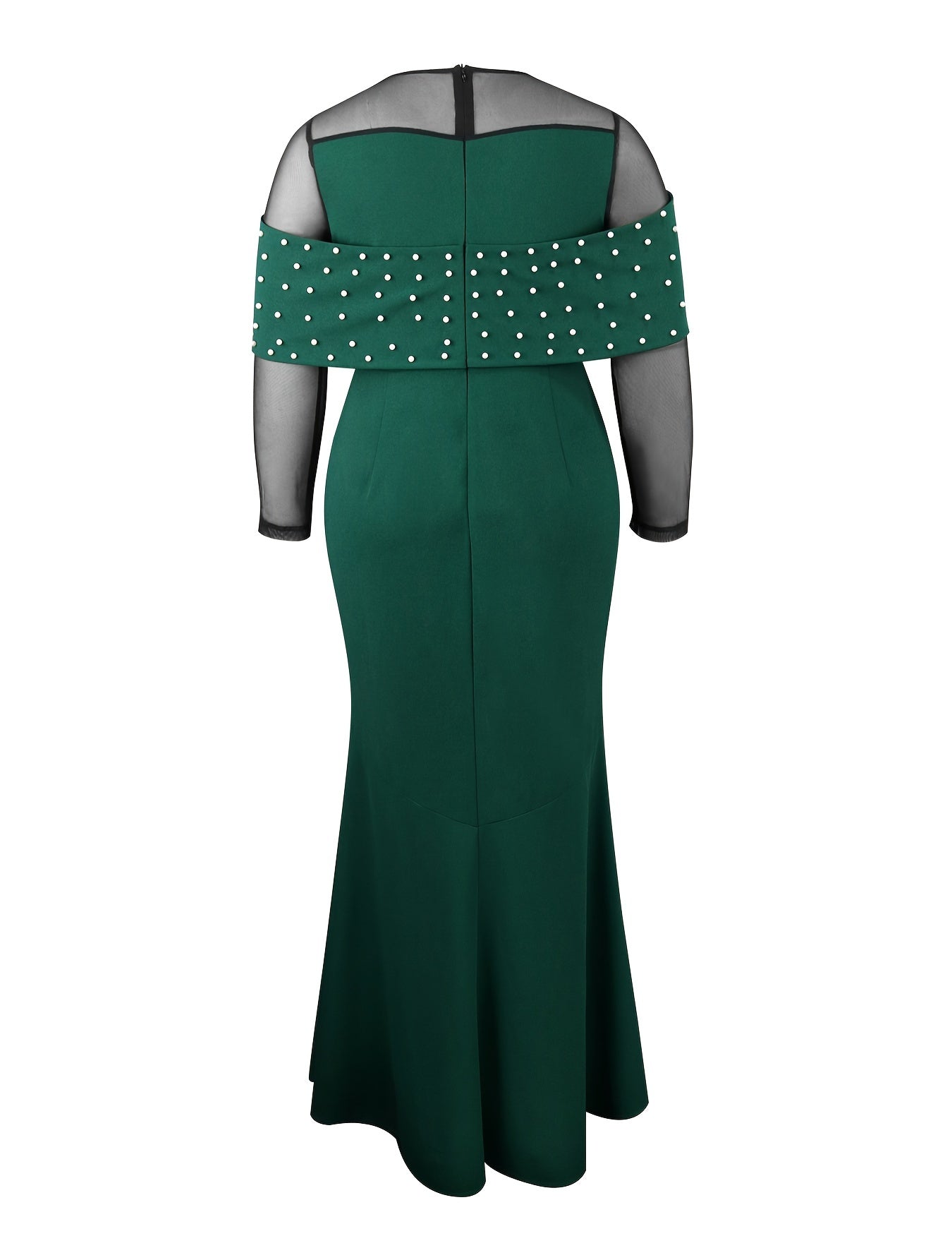 Plus Size Beaded Mesh Bodycon Dress Long Sleeve Maxi Party Evening Wear