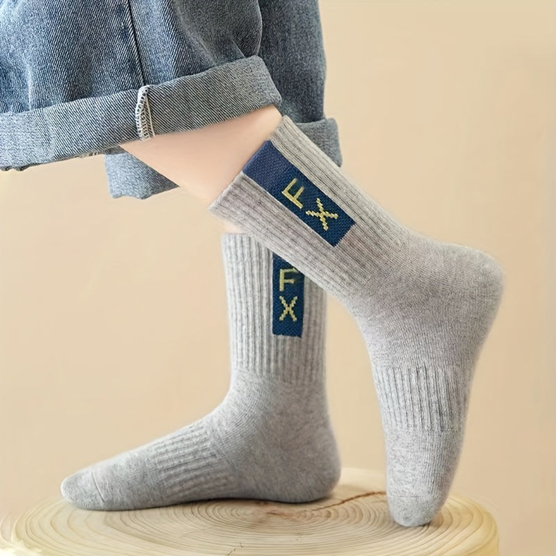 Conjunto de 5 calcetines de color sólido para niños, de temporada completa, hasta la rodilla, de poliéster y elastano