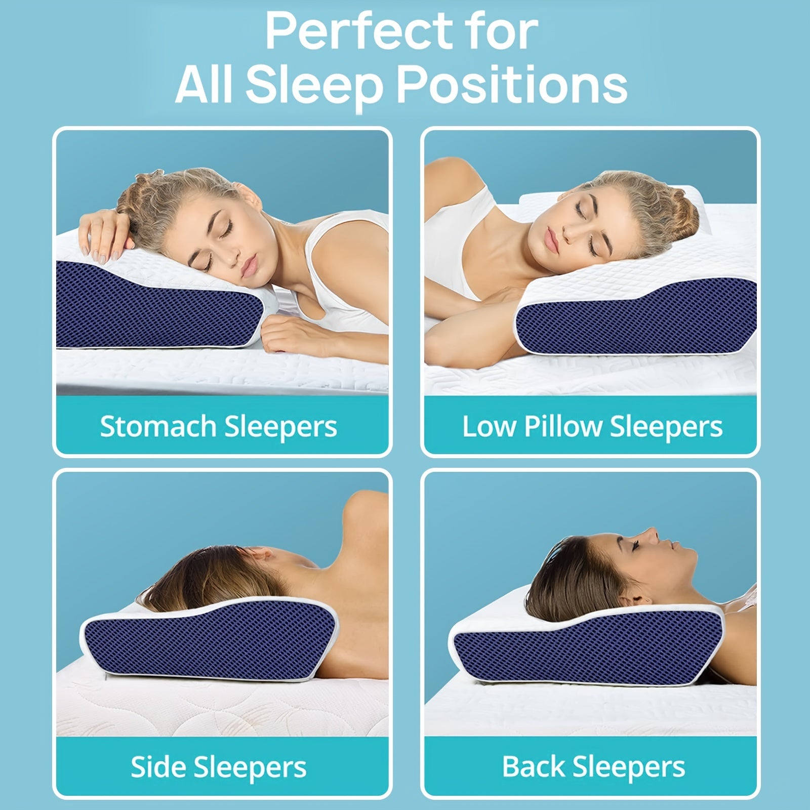 Memory Foam Pillow Contoured Neck and Back Support for Side Back Stomach Sleepers