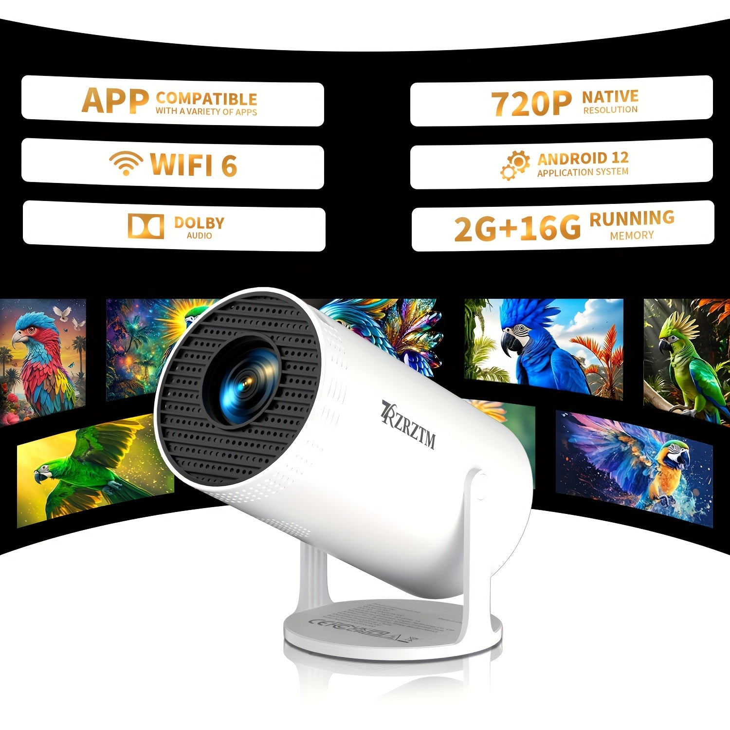 Mini WiFi6 Smart Projector with 1080p, Keystone Focus, Tabletop Mount