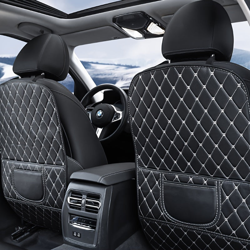 Kids Car Seat Back Cover Protector Faux Leather Kick and Scratch Guard with Safety Belt