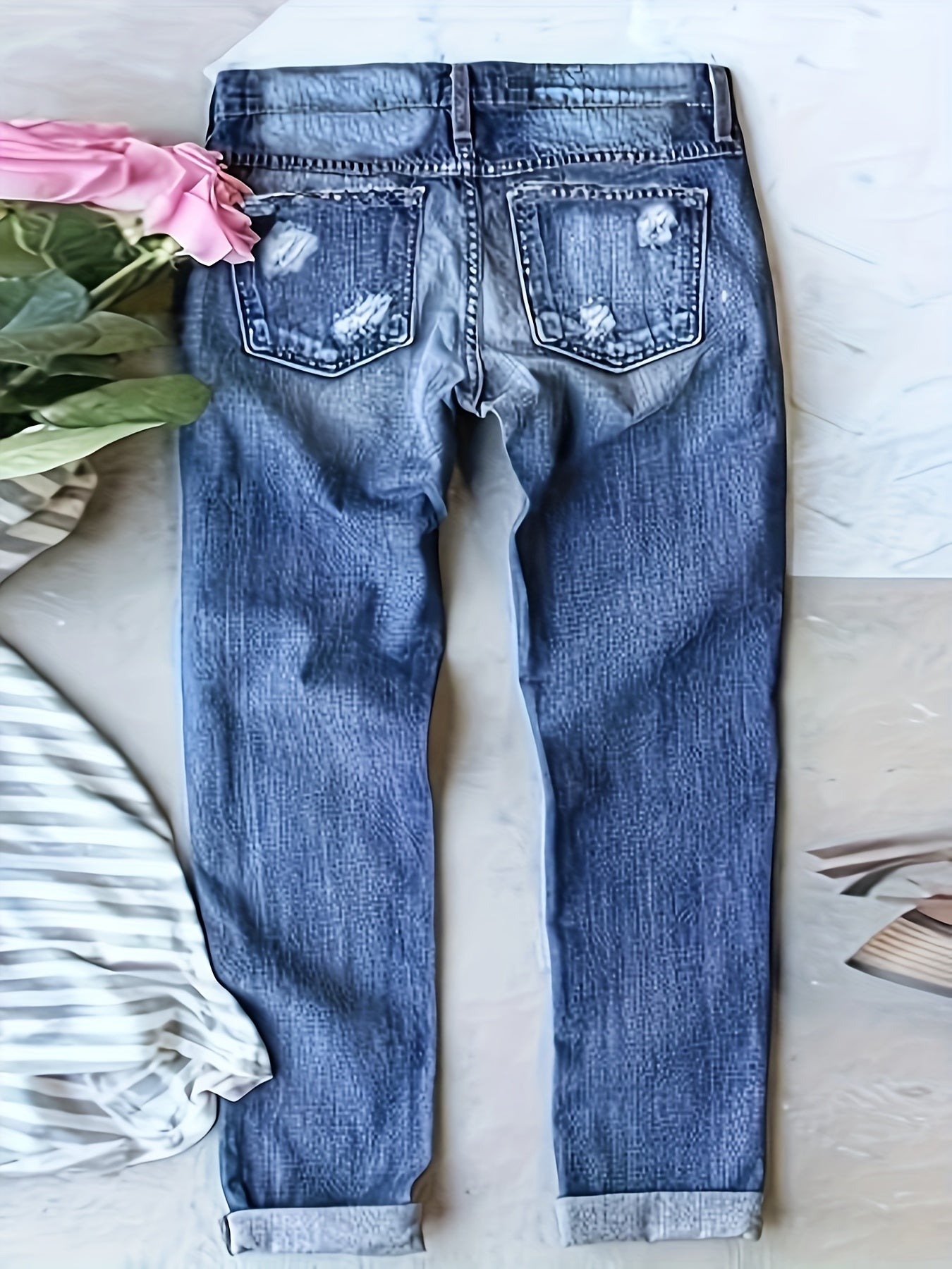 Plus Size Floral Patchwork High-Waisted Skinny Jeans High Rise Denim