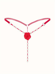 Women's Rose Patch Thong Panties with Faux Pearl Decorations Lingerie