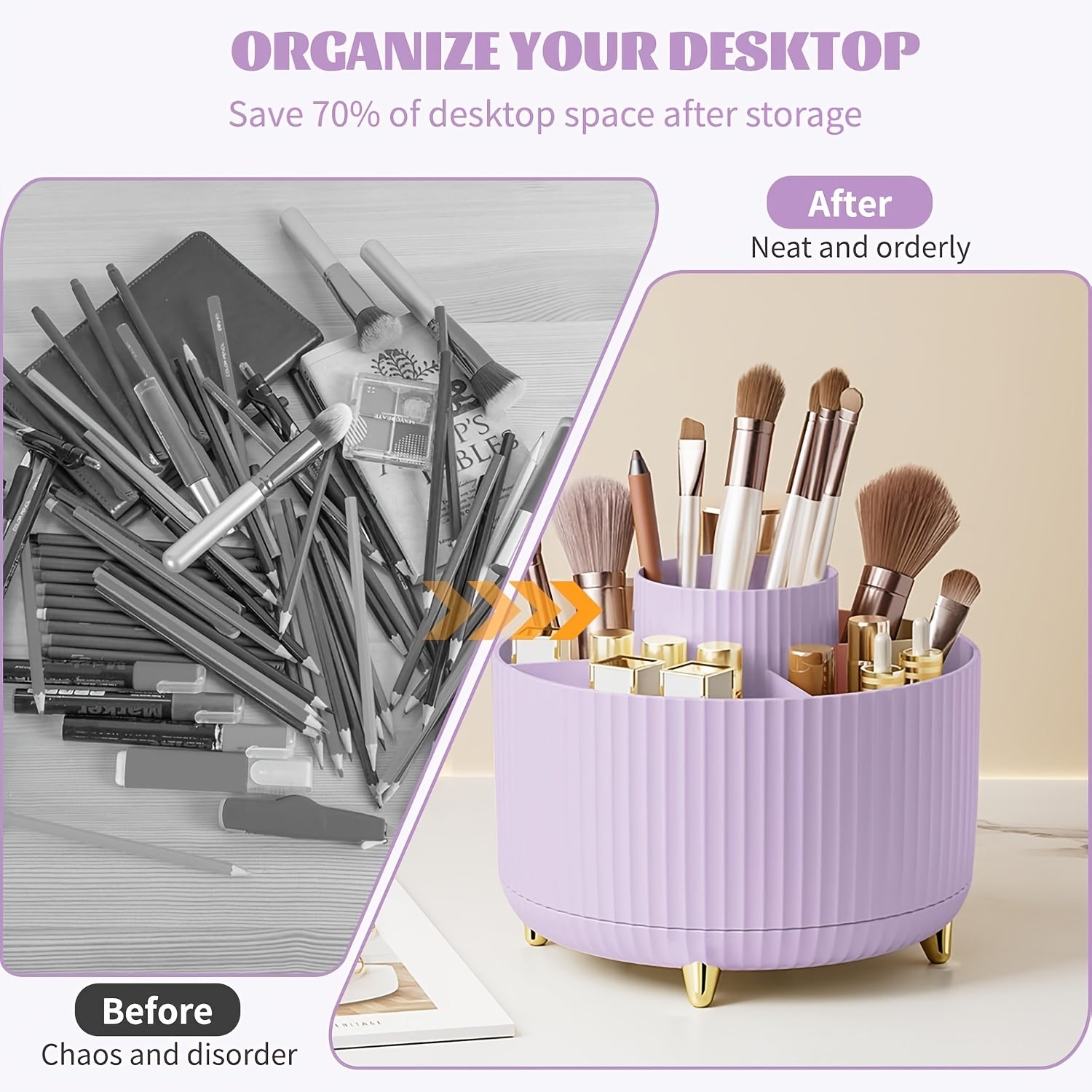 5-Slot Rotating Desk Organizer with Large Storage Capacity in 7 Colors