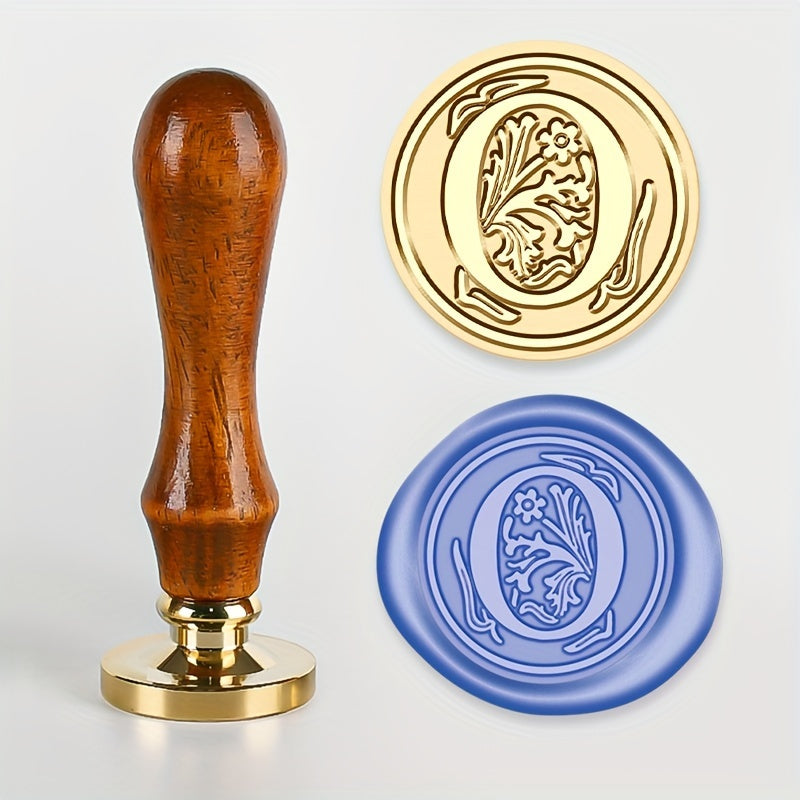 Wax Seal Stamp Set with 26 Letters Brass Head and Retro Wood Handle for Invitations and Gift Wrapping