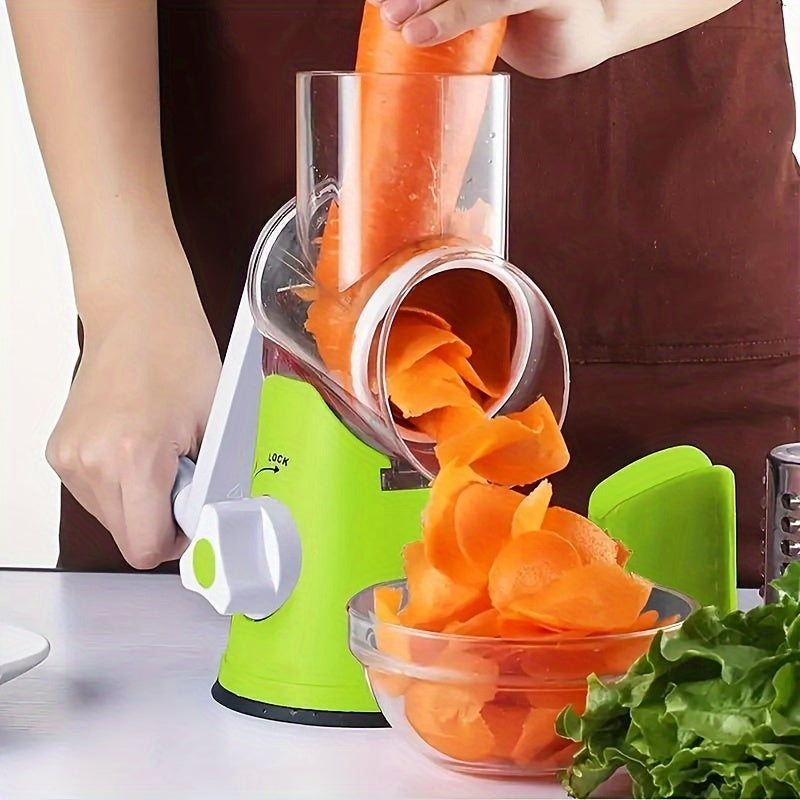 Three-in-One Cheese Grater Set with Interchangeable Drums, Non-Slip Base