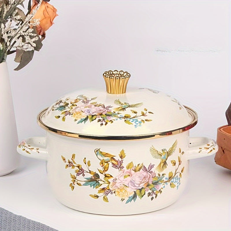 Enamel Soup Pot Double Handle High-Temperature Resistant for Stews and Boiling