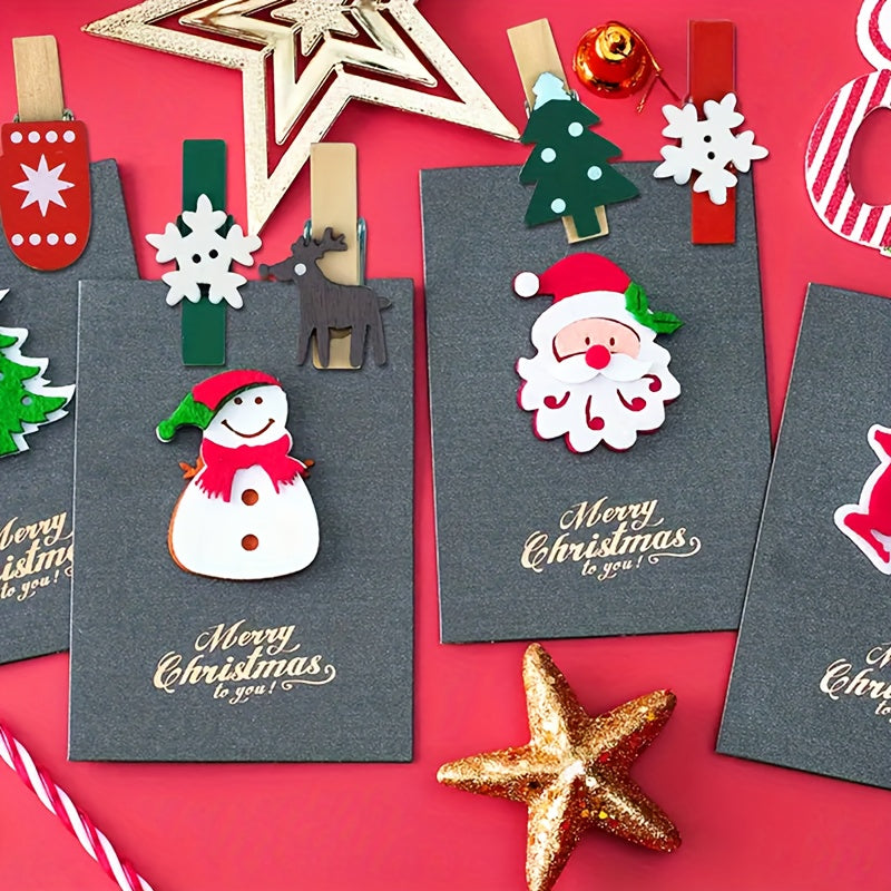 Paquete de 20 pinzas de madera para fotos y decoraciones con formas navideñas