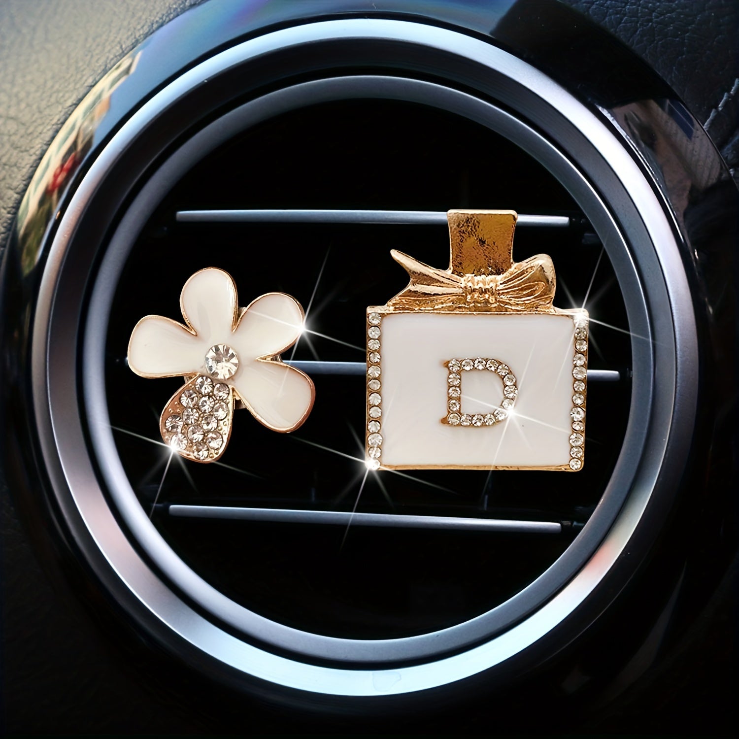 Ayollar uchun bezakli gul shaklidagi avtomobil hidi uchun shisha 2 dona rhinestone havo tozalovchi