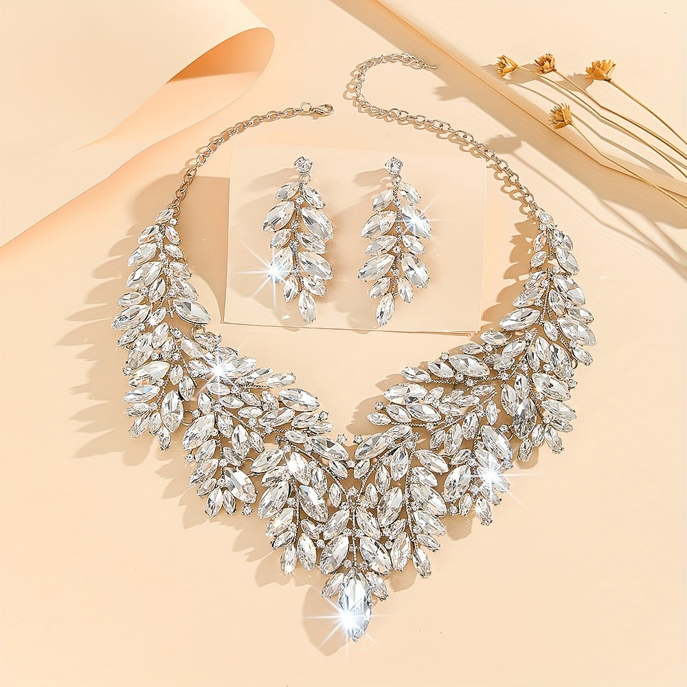 Wedding Jewelry Set with Necklace and Earrings Artificial Crystal 3-Piece