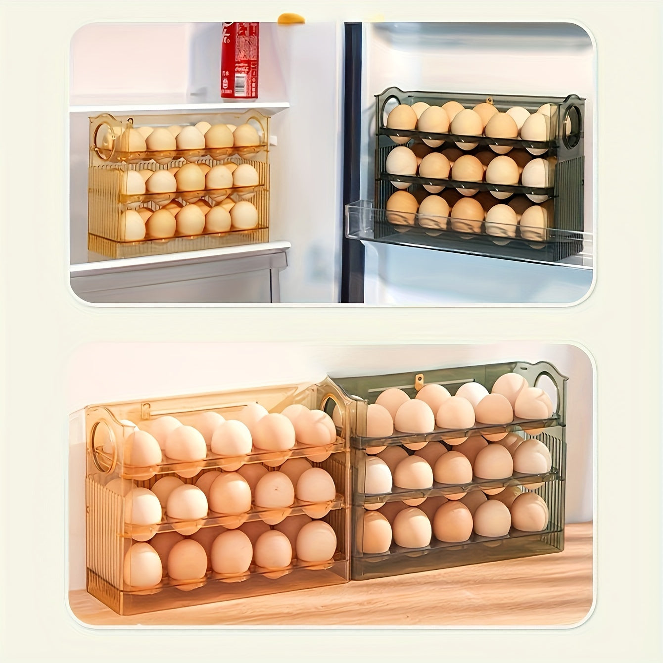 Estante para huevos de tres capas que sostiene 30 huevos, para refrigerador, uso en cocina