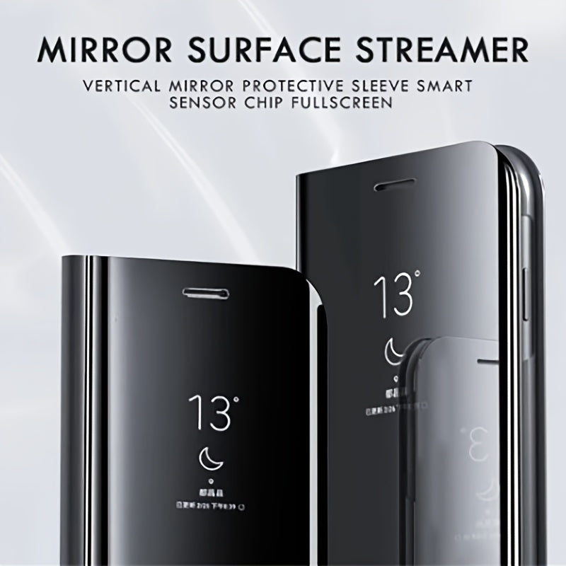 Shockproof Mirror Flip Phone Case for iPhone Models with Stand and Lens Protection