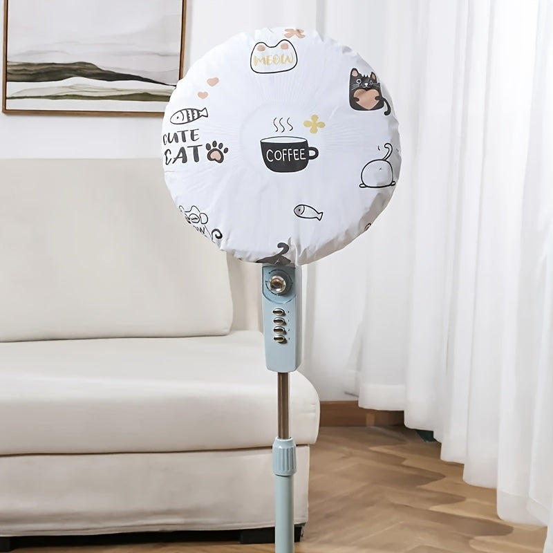 Cute Cat and Coffee Pattern Electric Fan Dust Cover for Patio Ground Fans