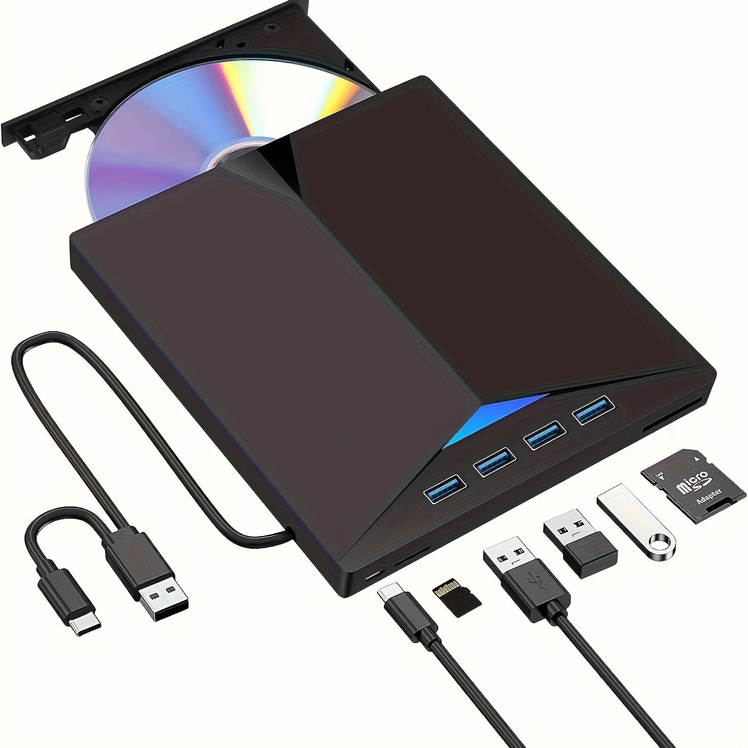 7-in-1 External CD/DVD Drive USB 3.0 Compatible with Laptop Desktop Mac No Battery