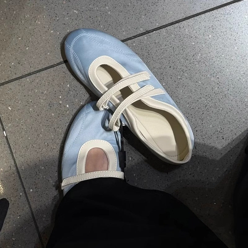 Women's Light Blue Retro Mary Jane Ballet Flats with Adjustable Straps