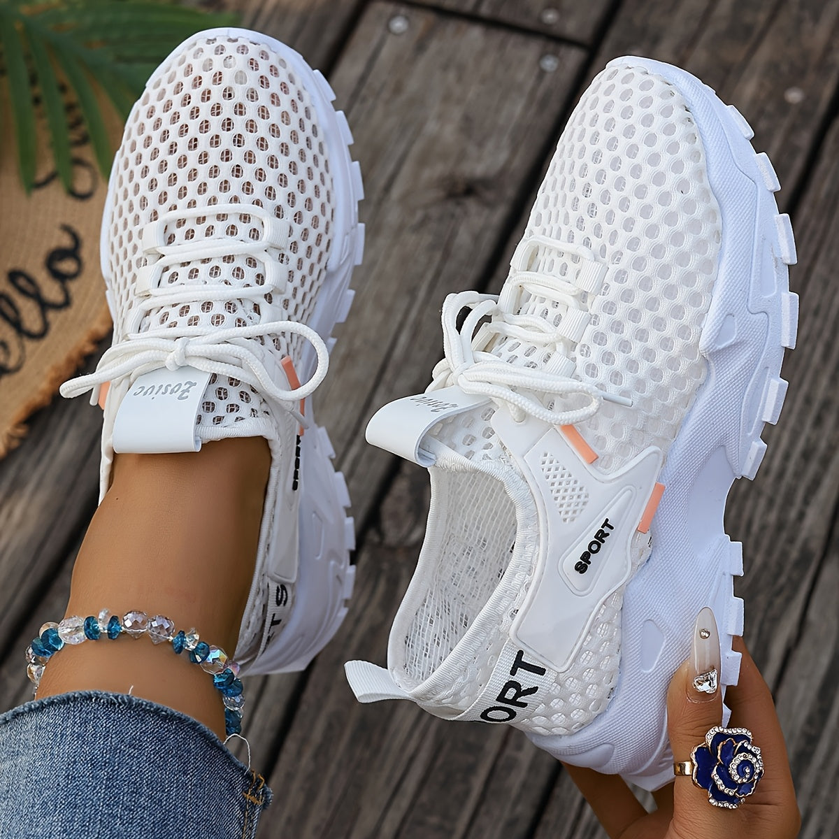 Women's Mesh Casual Sneakers Lightweight Running Shoes White Orange