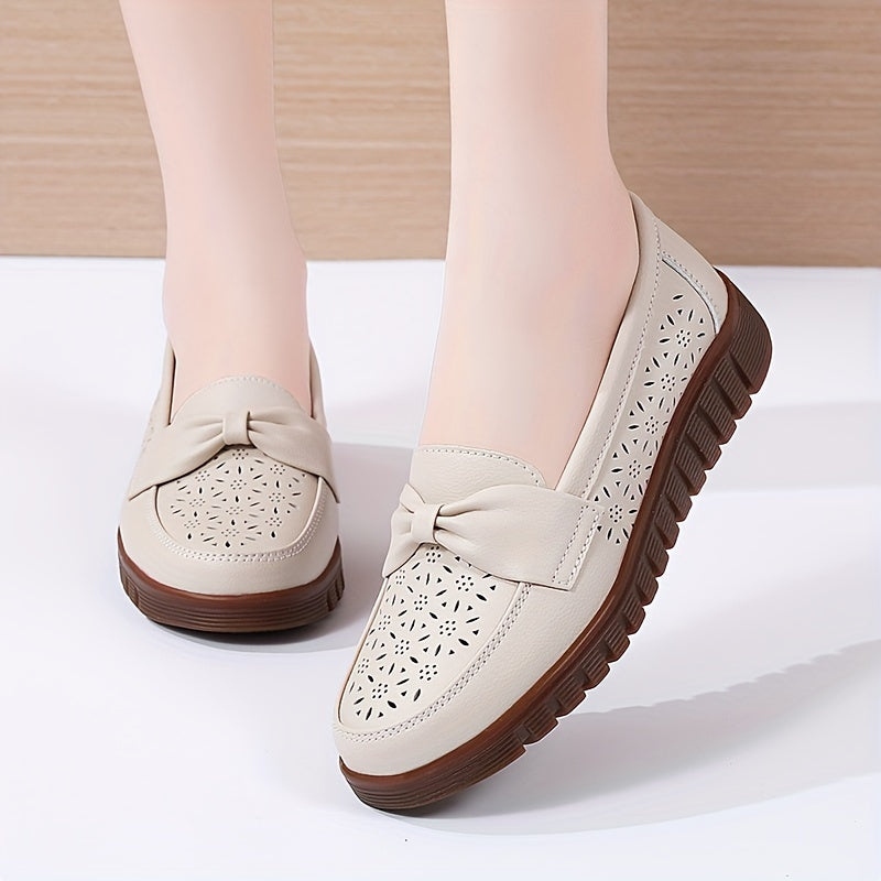 Women's Slip-On Loafers Casual Flat Shoes Bow Detail Soft TPR Sole