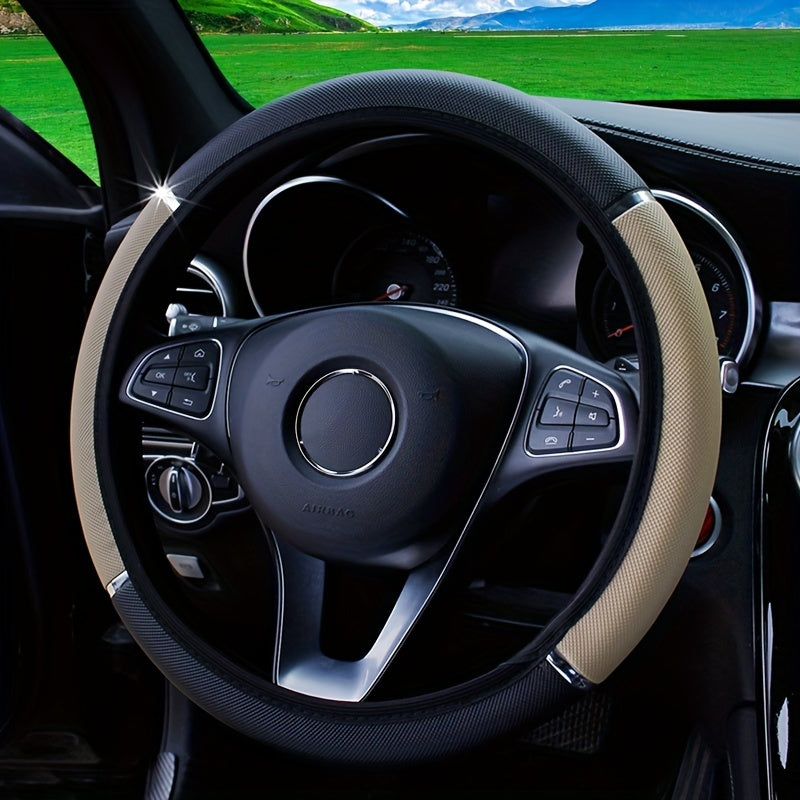 Universal Faux Leather Steering Wheel Cover with Metallic Stripe and Glitter