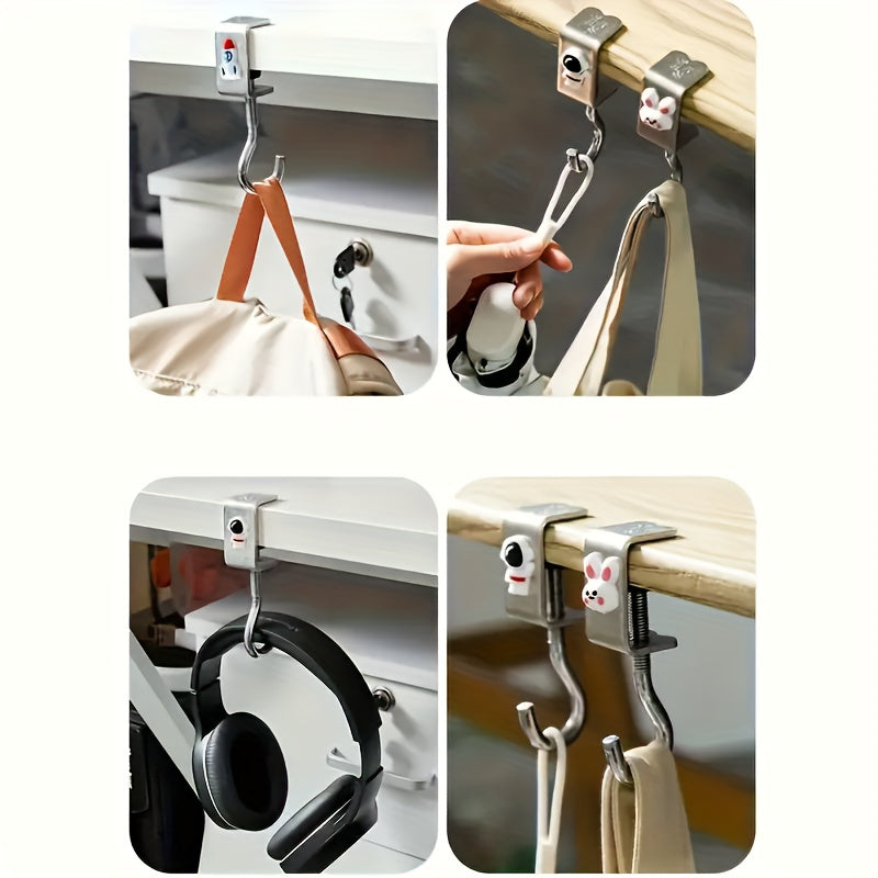 Adjustable Stainless Steel Desk Hooks Set of 3 for Office and School Desks