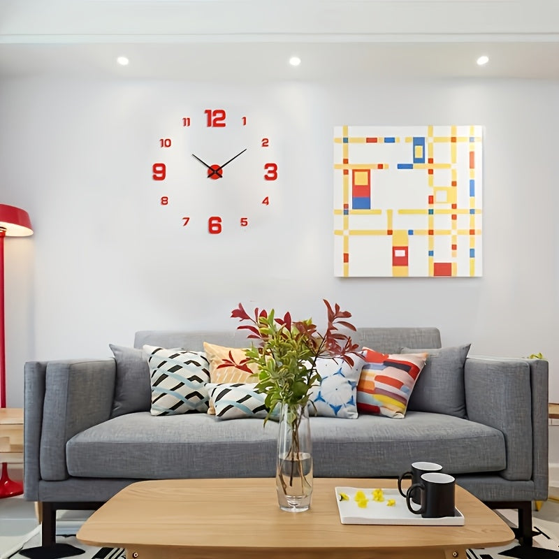 Large 3D LED Wall Clock Silent Night Light Acrylic Battery Powered for Living Room Bedroom