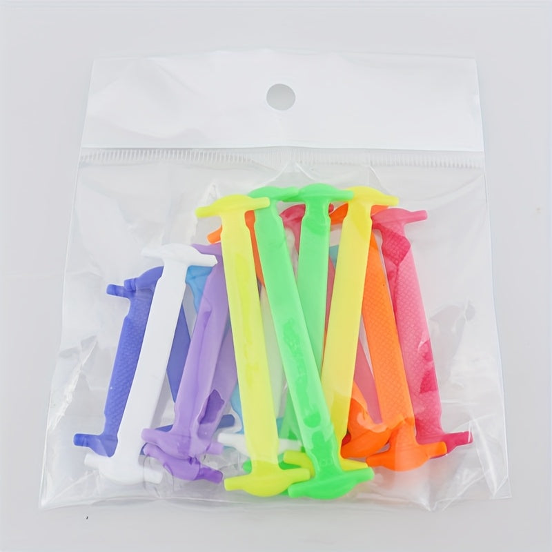 Unisex Elastic No-Tie Shoelaces Set Black White 16 Pairs Durable Plastic