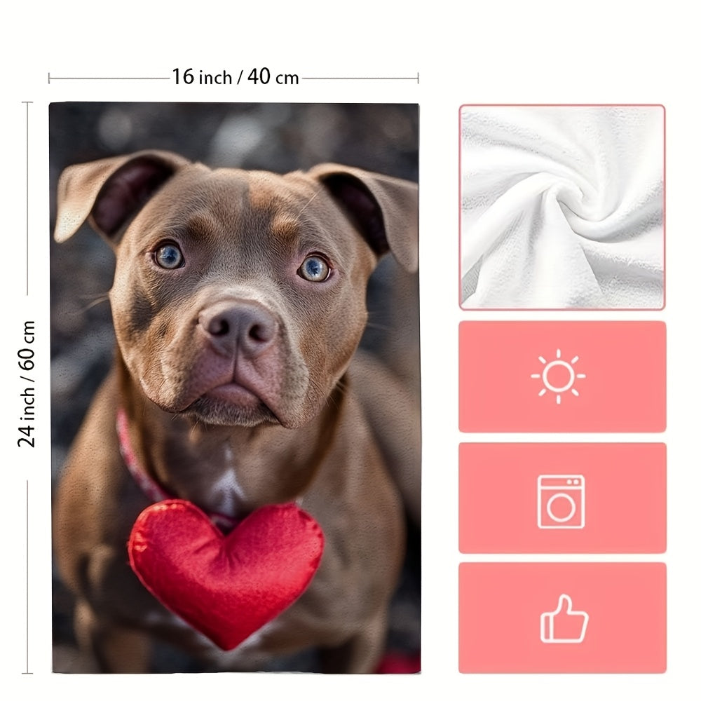 Set of 2 Ultra Soft Kitchen Towels with Pitbull Valentine Design, Absorbent, 40.64x60.96 cm