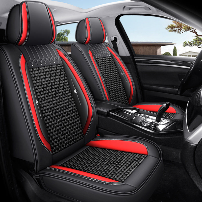 Universal Car Seat Covers Breathable Fabric Full Set Black Red Five Seat