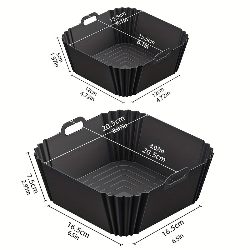 2pcs Silicone Baking Trays for Air Fryer Black Gray Reusable Non-Stick Pizza Chicken Fries