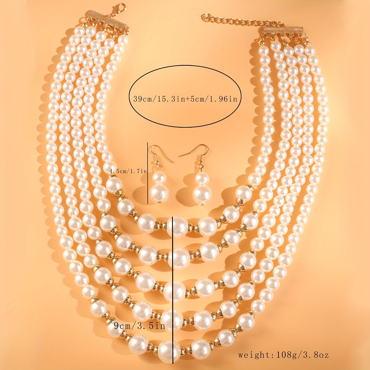 Vintage-Inspired Multi-Layer Pearl Jewelry Set with Necklace and Earrings for Weddings and Gifts