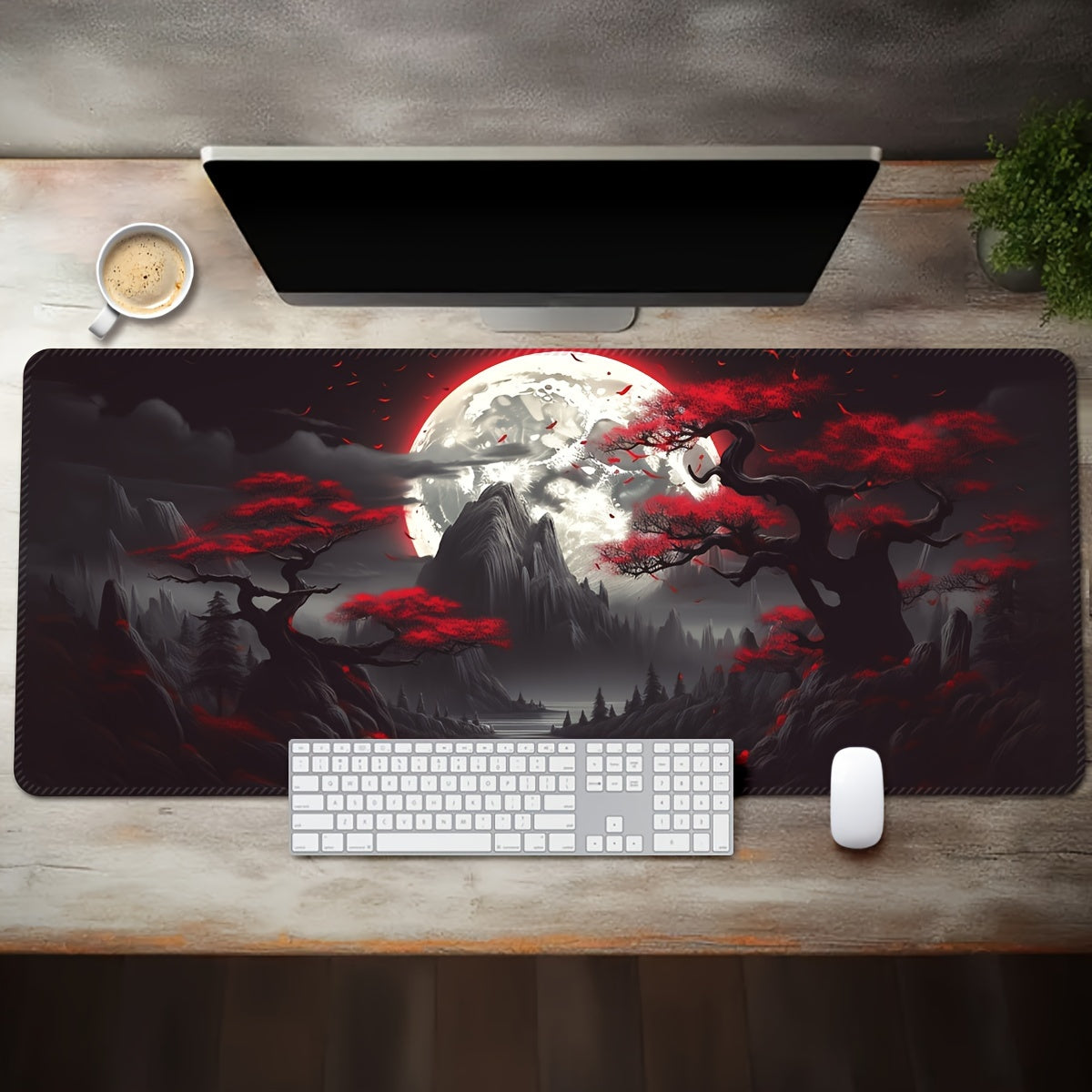 Katta, sirpanmaydigan o'yin sichqonchasi padini manzarali tog'lar dizayni, tikilgan chetlar va yuviladigan yuzasi bilan. Esport, kompyuterlar va ofis ishlari uchun mukammal.