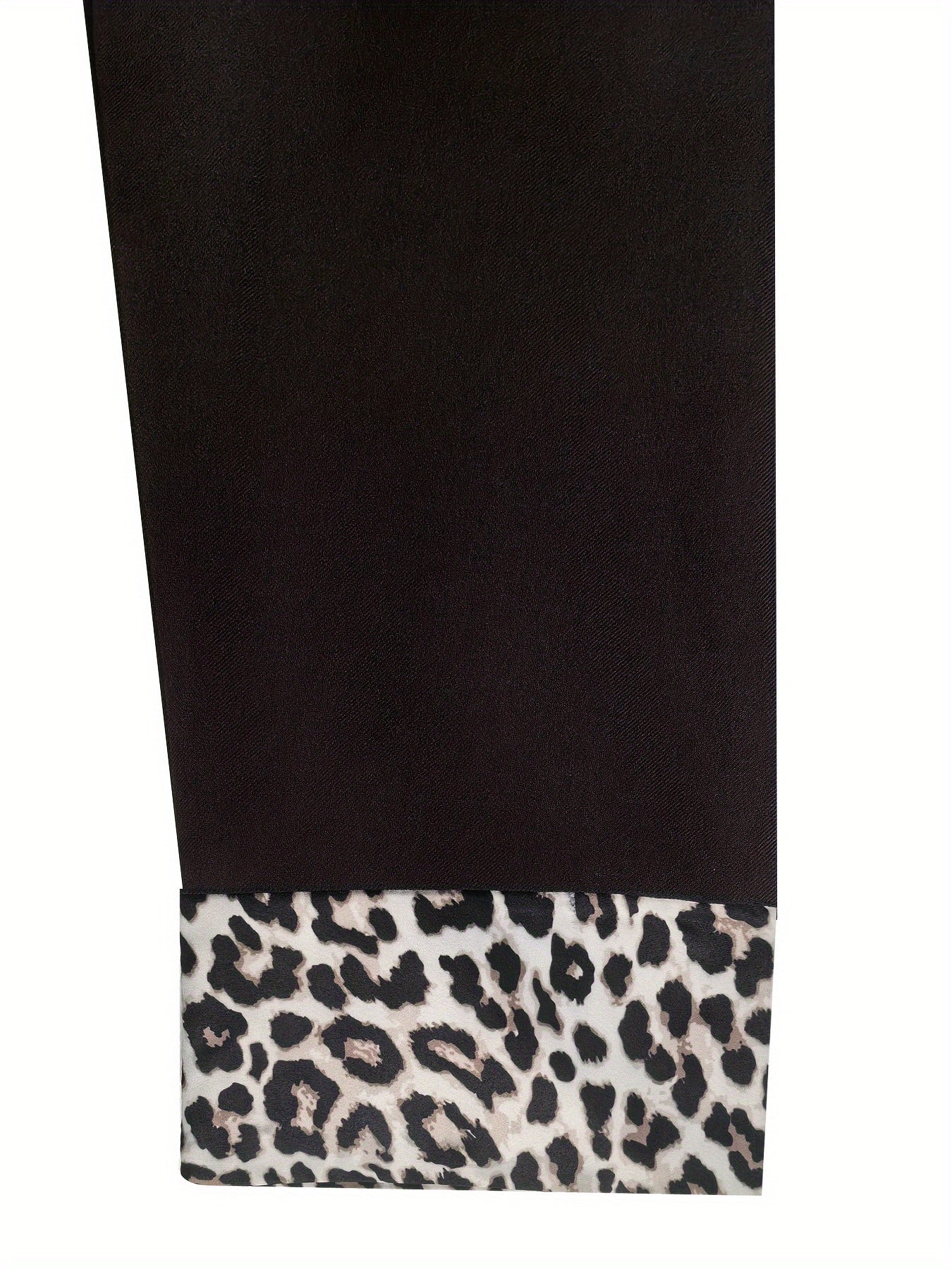 Ayollar uchun zamonaviy plussiz rangli blokli blazer, leopard naqshli trim bilan, ochiq oldi, bahor va kuzda norasmiy chiqishlar uchun mukammal. Qora polyesterdan, oq yaka bilan tayyorlangan.